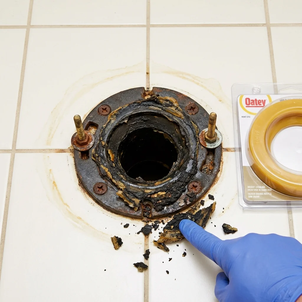 Failed wax ring showing water seepage at the base of a toilet in a Point Marion, PA home