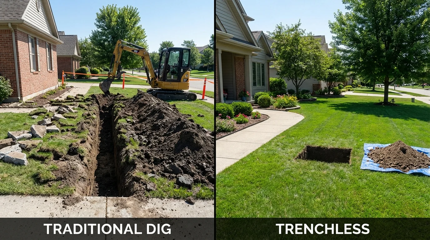 Trenchless sewer repair with minimal yard damage versus traditional excavation in Point Marion, PA